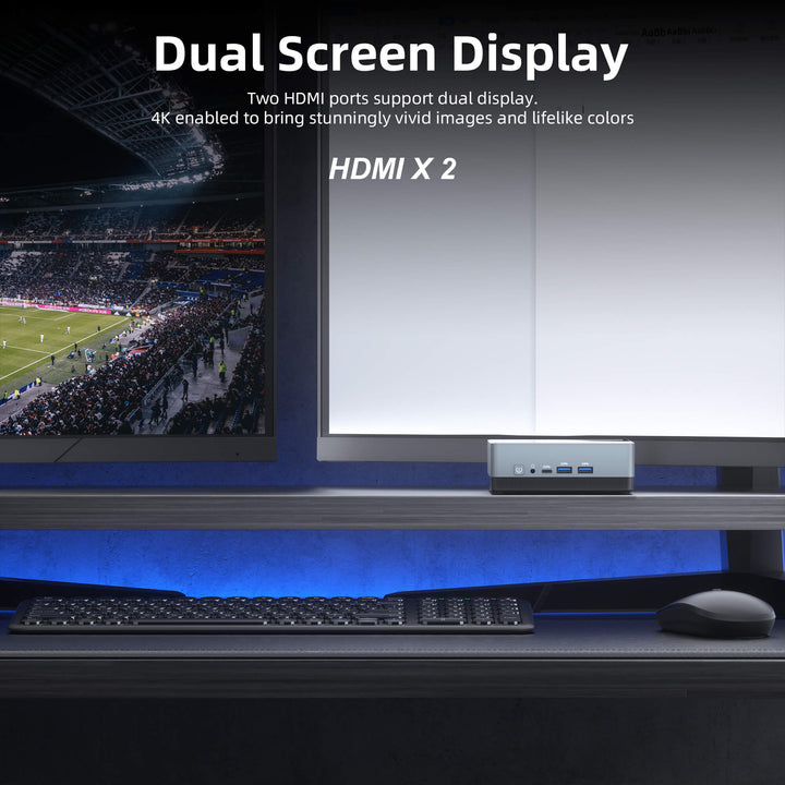 Mini Desktop Computer dual screen display